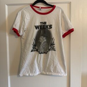 Anvil White Tee with Red Trim and Black Graphic - The Weeks